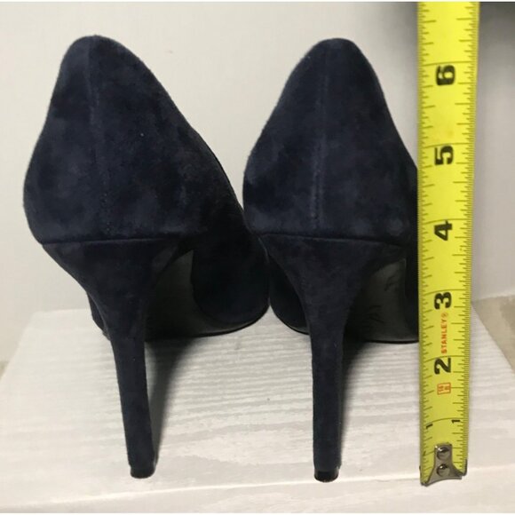 Nine West Etta Shoes Heels Pumps 8 1/2 Navy Blue Point Toe Suede Leather - Picture 13 of 14